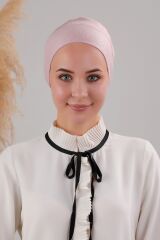 Tesettür Geçmeli Bağcıklı Viskon Likralı Bone Pudra - Standart