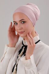 Tesettür Geçmeli Bağcıklı Viskon Likralı Bone Pudra - Standart