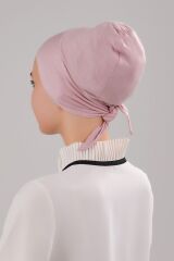 Tesettür Geçmeli Bağcıklı Viskon Likralı Bone Pudra - Standart