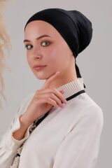 Tesettür Geçmeli Bağcıklı Viskon Likralı Bone Siyah - Standart