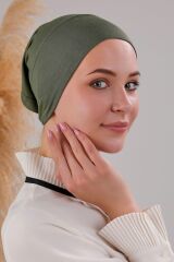 Tesettür Hazır Pratik Geçme Boru Bone Haki - Standart