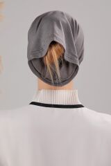 Tesettür Hazır Pratik Geçme Boru Bone Koyu Gri - Standart