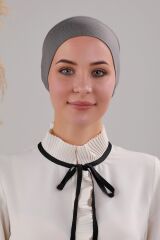 Tesettür Hazır Pratik Geçme Boru Bone Koyu Gri - Standart