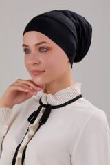 Tesettür Hazır Pratik Geçme Boru Bone Siyah - Standart