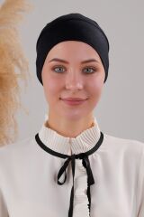 Tesettür Hazır Pratik Geçme Boru Bone Siyah - Standart