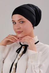 Tesettür Hazır Pratik Geçme Boru Bone Siyah - Standart