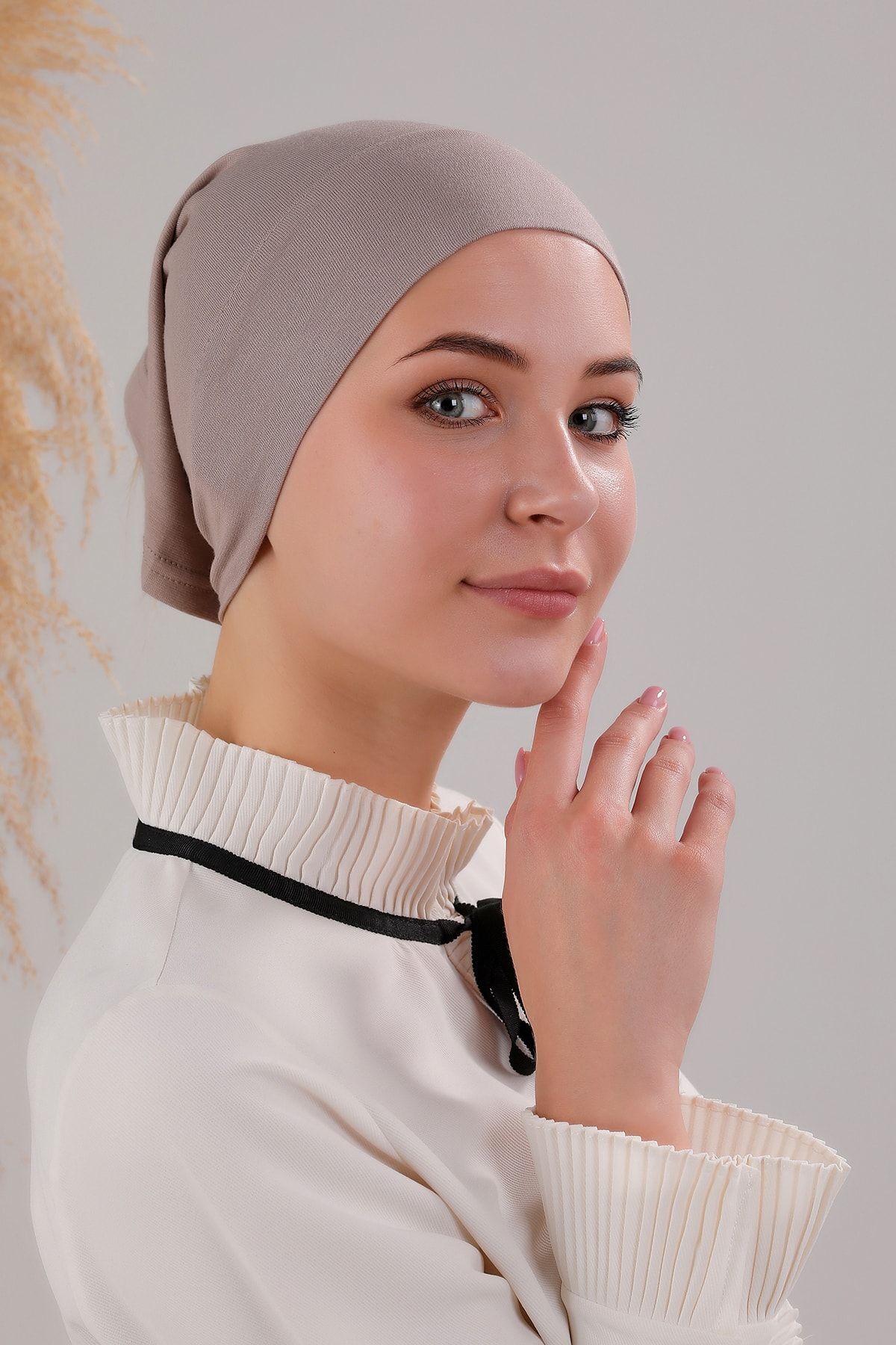 Tesettür Hazır Pratik Geçme Boru Bone Vizon - Standart