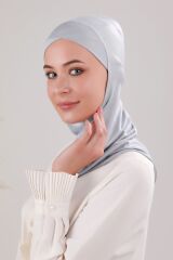 Tesettür Hijab Çapraz Deniz Havuz Spor Boyunluklu Penye Bone Açık Gri - Standart