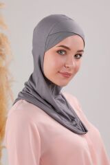 Tesettür Hijab Çapraz Deniz Havuz Spor Boyunluklu Penye Bone Koyu Gri - Standart