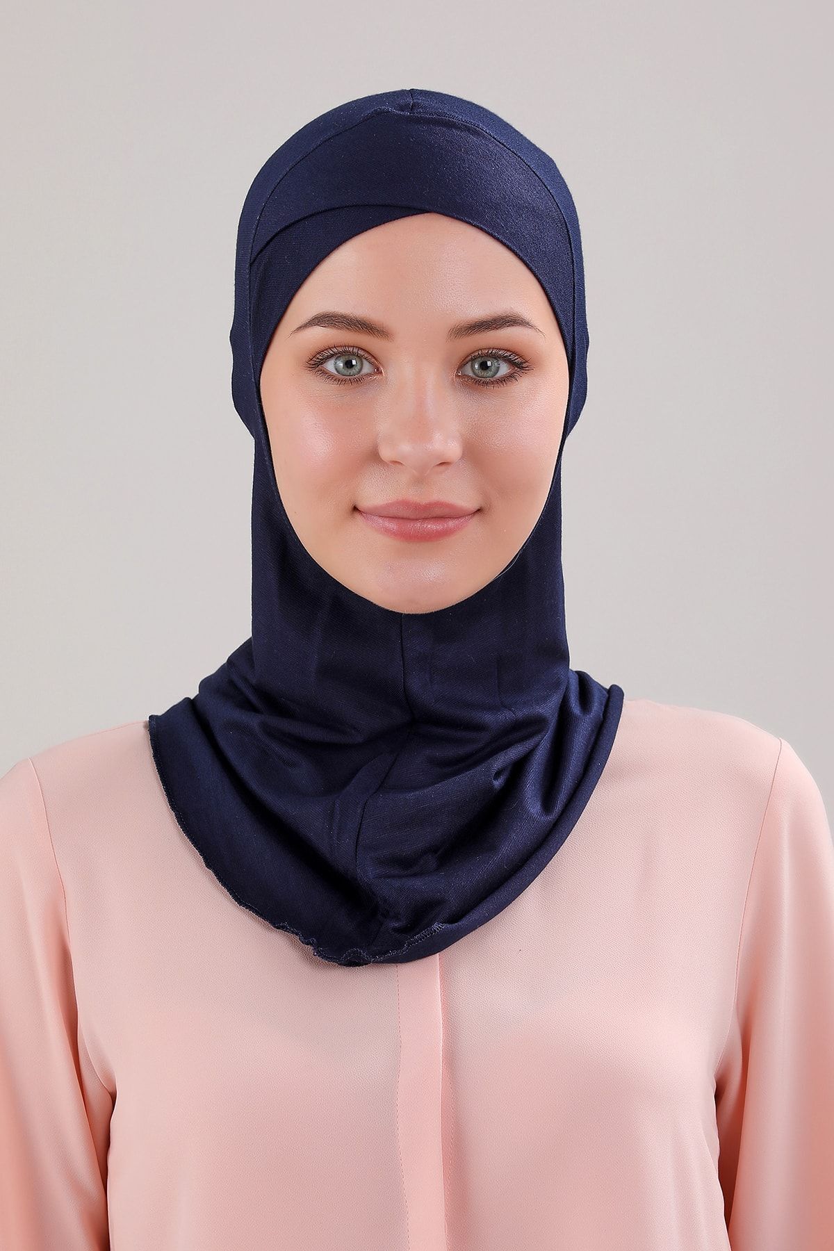 Tesettür Hijab Çapraz Deniz Havuz Spor Boyunluklu Penye Bone Lacivert - Standart