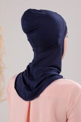 Tesettür Hijab Çapraz Deniz Havuz Spor Boyunluklu Penye Bone Lacivert - Standart