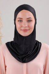 Tesettür Hijab Çapraz Deniz Havuz Spor Boyunluklu Penye Bone Siyah - Standart