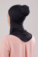 Tesettür Hijab Çapraz Deniz Havuz Spor Boyunluklu Penye Bone Siyah - Standart