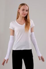 Tesettür Parmak Geçmeli Kolluk Namaz Kolluğu Beyaz - Standart