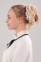 Kadın Tesettür Eşarp Şal Topuz Tokası Eşarp Topuzu Kadife Toka Bej - Standart