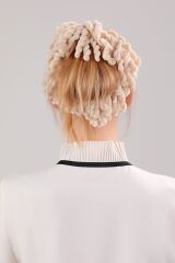 Kadın Tesettür Eşarp Şal Topuz Tokası Eşarp Topuzu Kadife Toka Bej - Standart